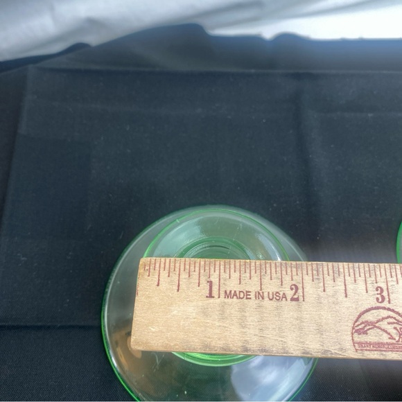 Vintage Round Uranium Glass Candle Holders 3.5 Inches Set Of 2 Glows - Picture 8 of 10